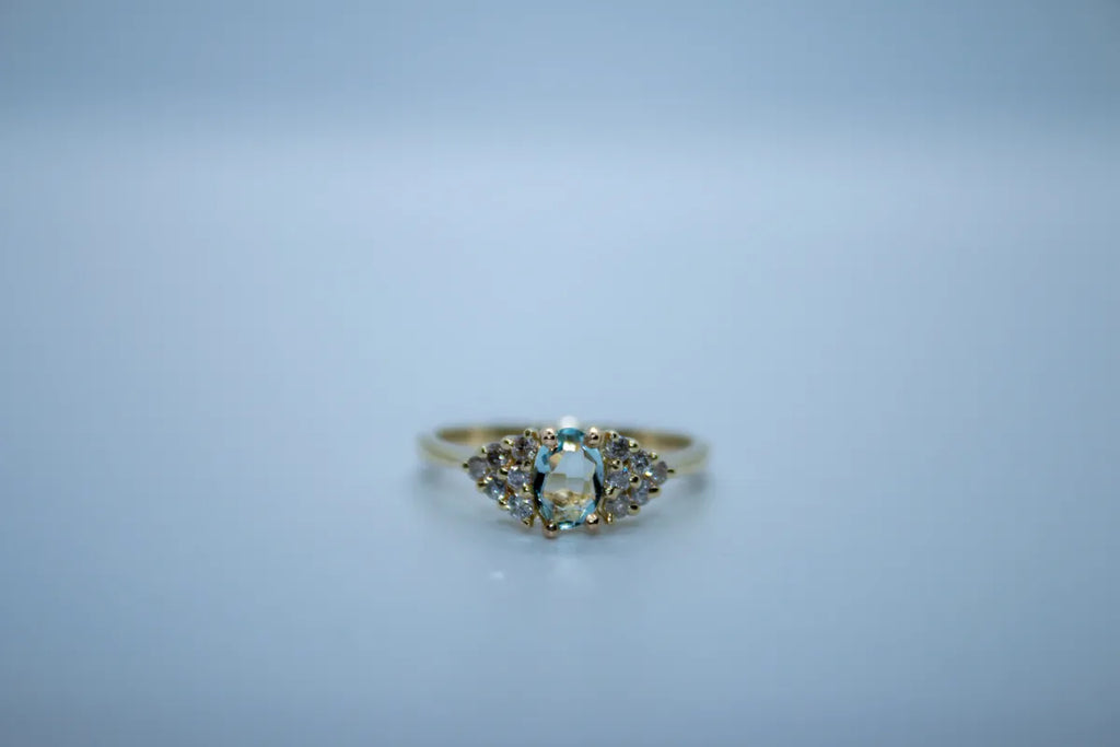 14 K Y/G Aqua and Diamond Ring
