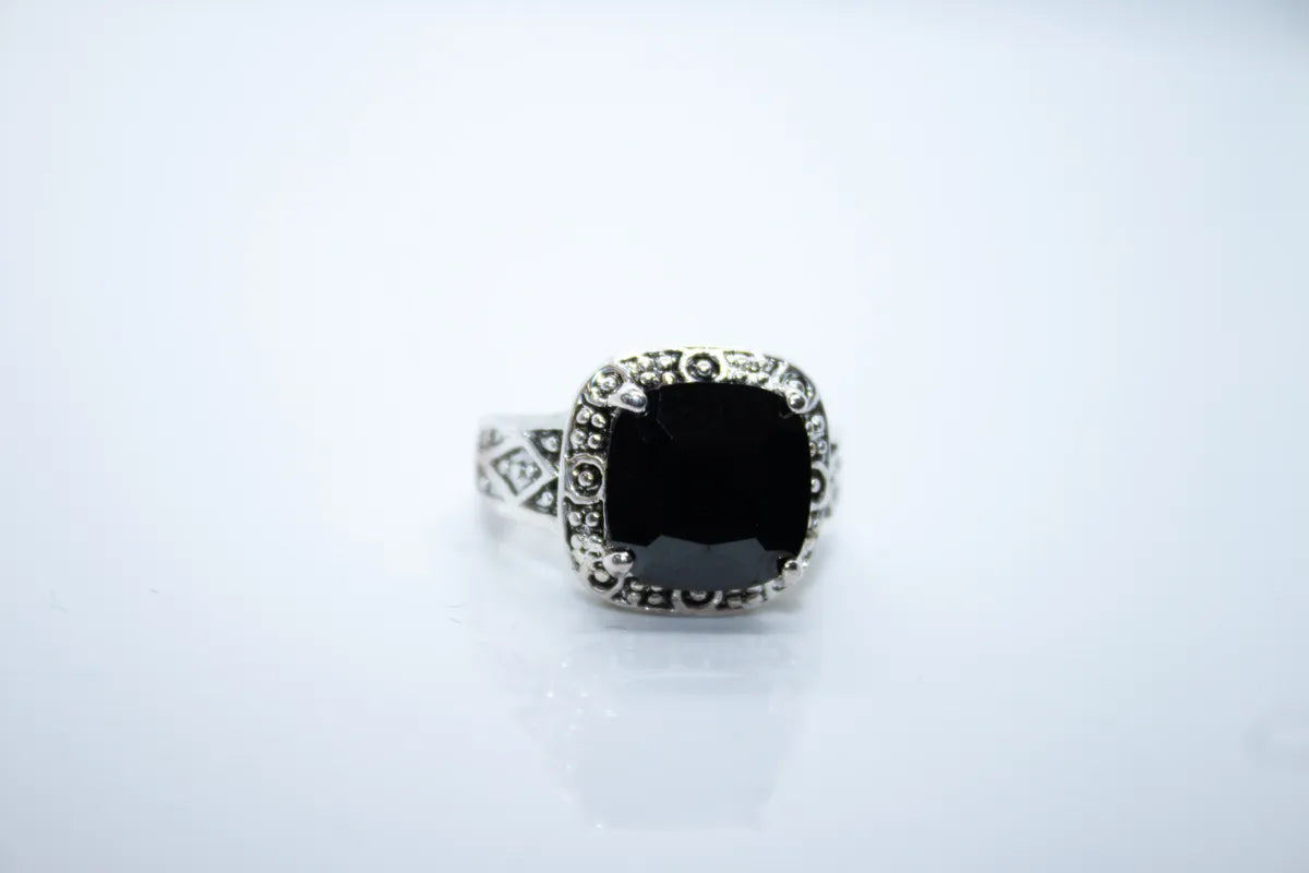 Sterling Silver Black CZ Stone Ring