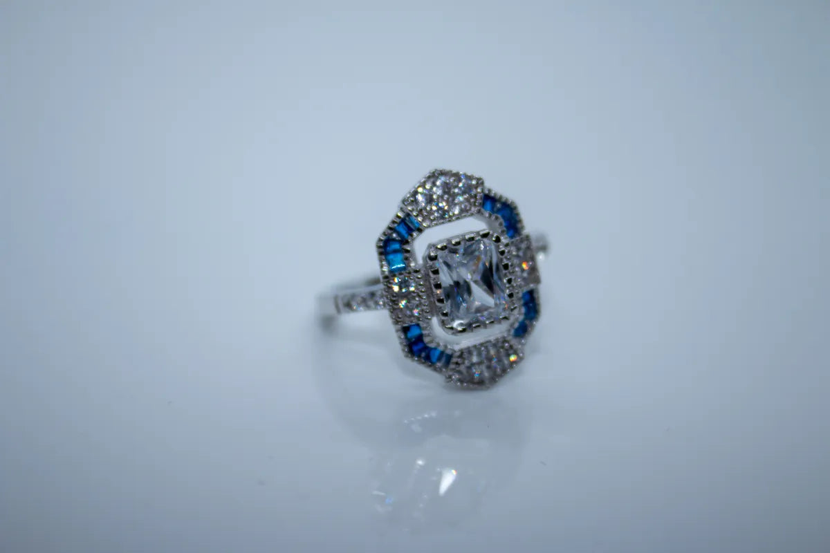 Sterling Silver CZ Sapphire Colored Ring