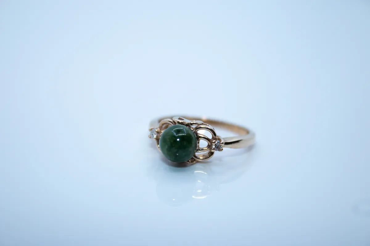 14K Yellow Gold Jade and Diamond Ring