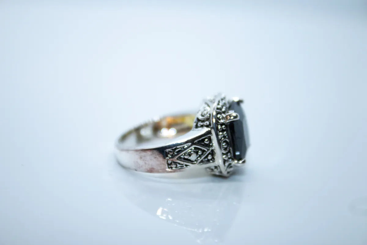 Sterling Silver Black CZ Stone Ring