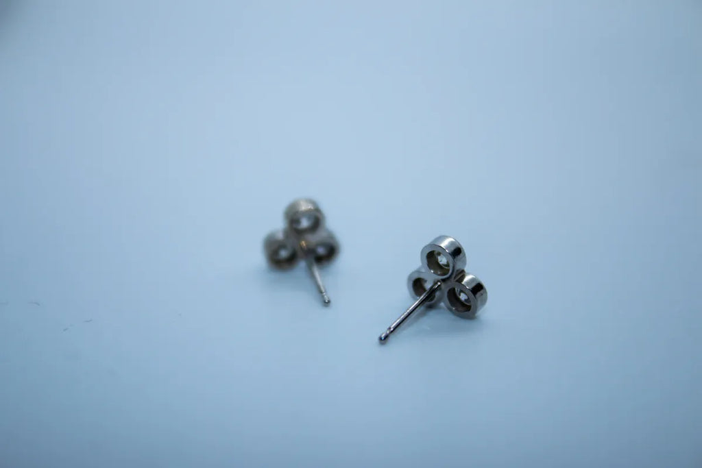 14 K White Gold 3 Stud Diamond Earrings