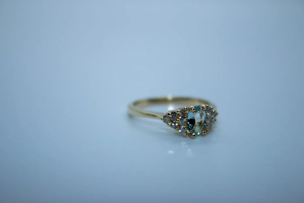 14 K Y/G Aqua and Diamond Ring