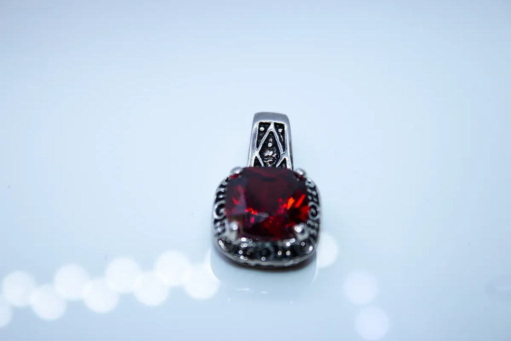Sterling Silver Red Stoned CZ Pendant