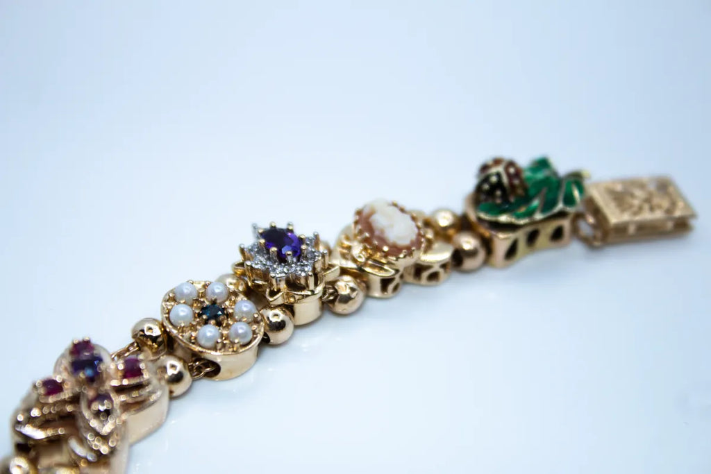 14K Yellow Gold Estate Slide Bracelet: Multi Stone