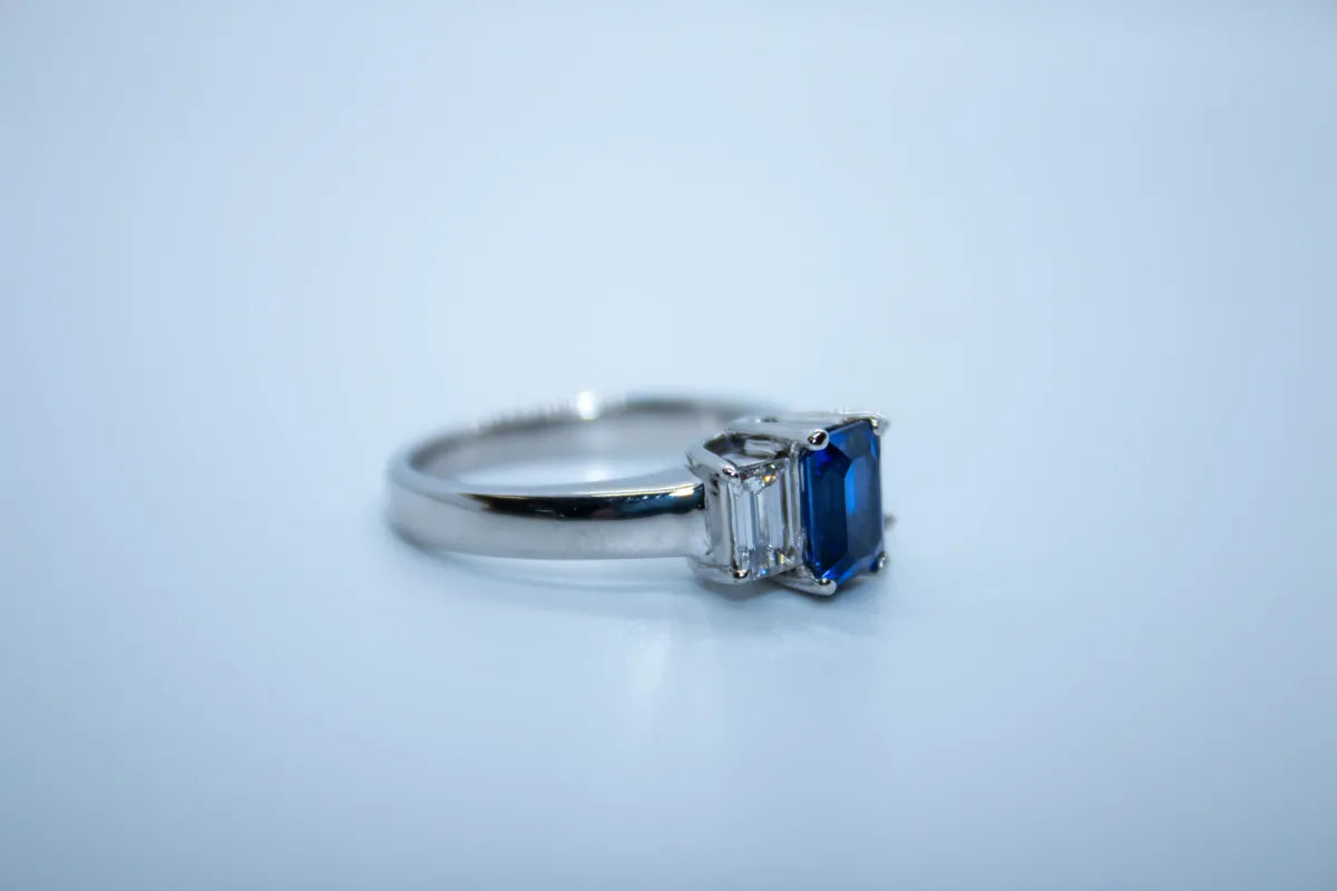 Custom 18K White Gold Estate Sapphire,Diamond Ring
