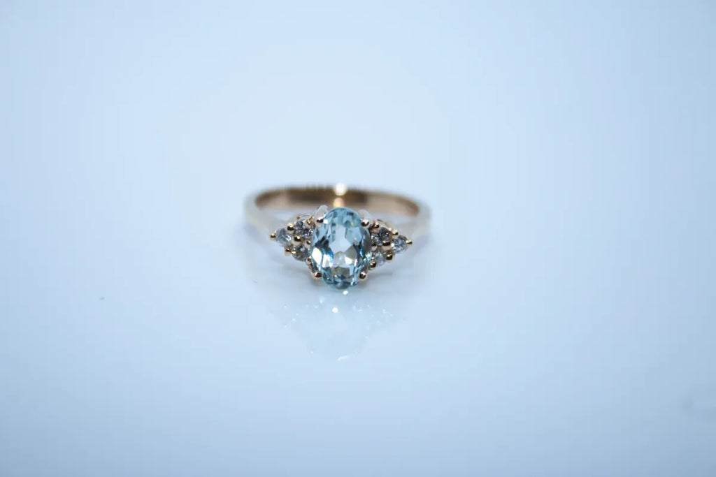 14K Yellow Gold Aquamarine and Diamond Ring