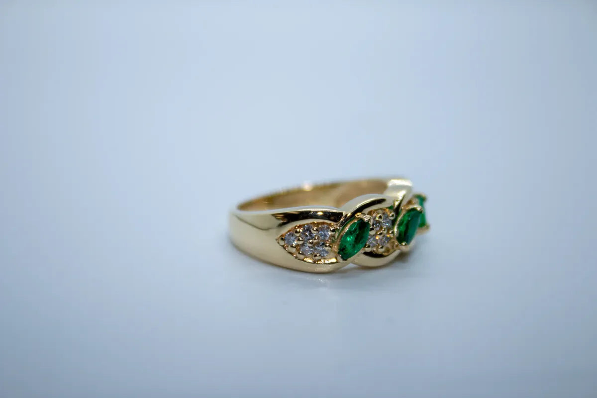14 K Y/G Emerald and Diamond Ring