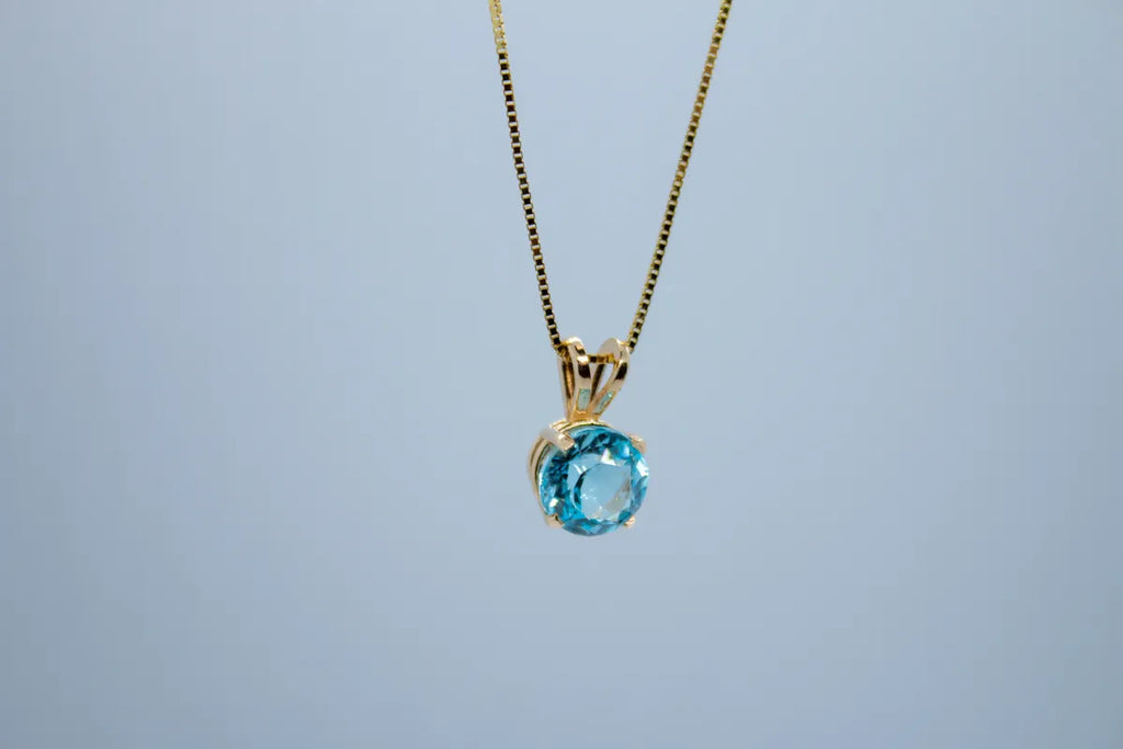 14K Yellow Gold Sky Blue Topaz Necklace