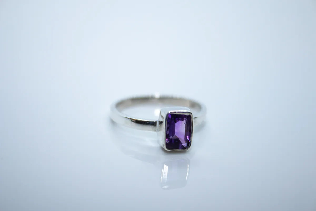 Sterling Silver Amethyst Ring, Emerald Cut