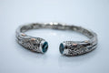 Sterling Silver 18K Rose Gold Topaz Bamboo Bangle
