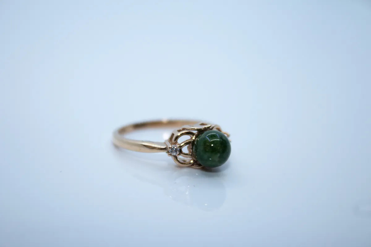 14K Yellow Gold Jade and Diamond Ring