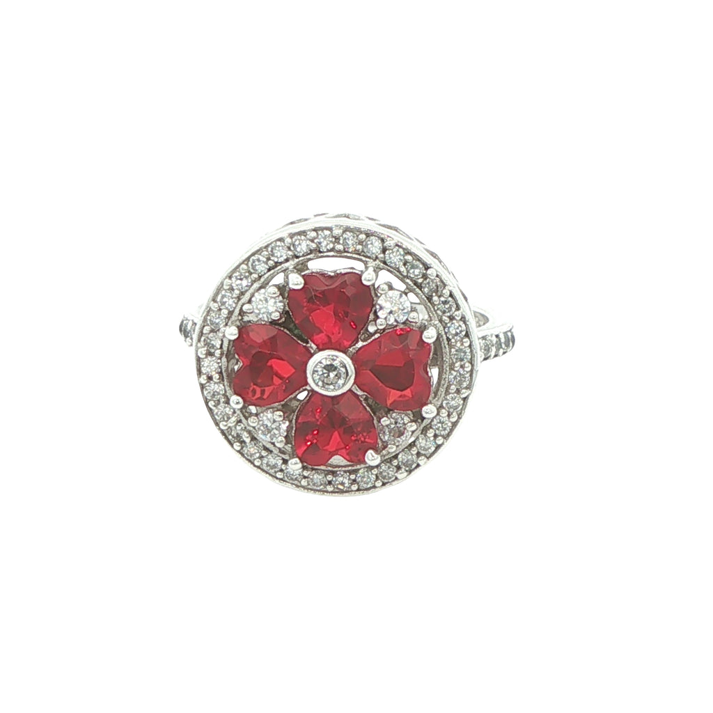 Circa 2000 Sterling Silver Synthetic Ruby & Sapphire Floral Cocktail Ring Size 8