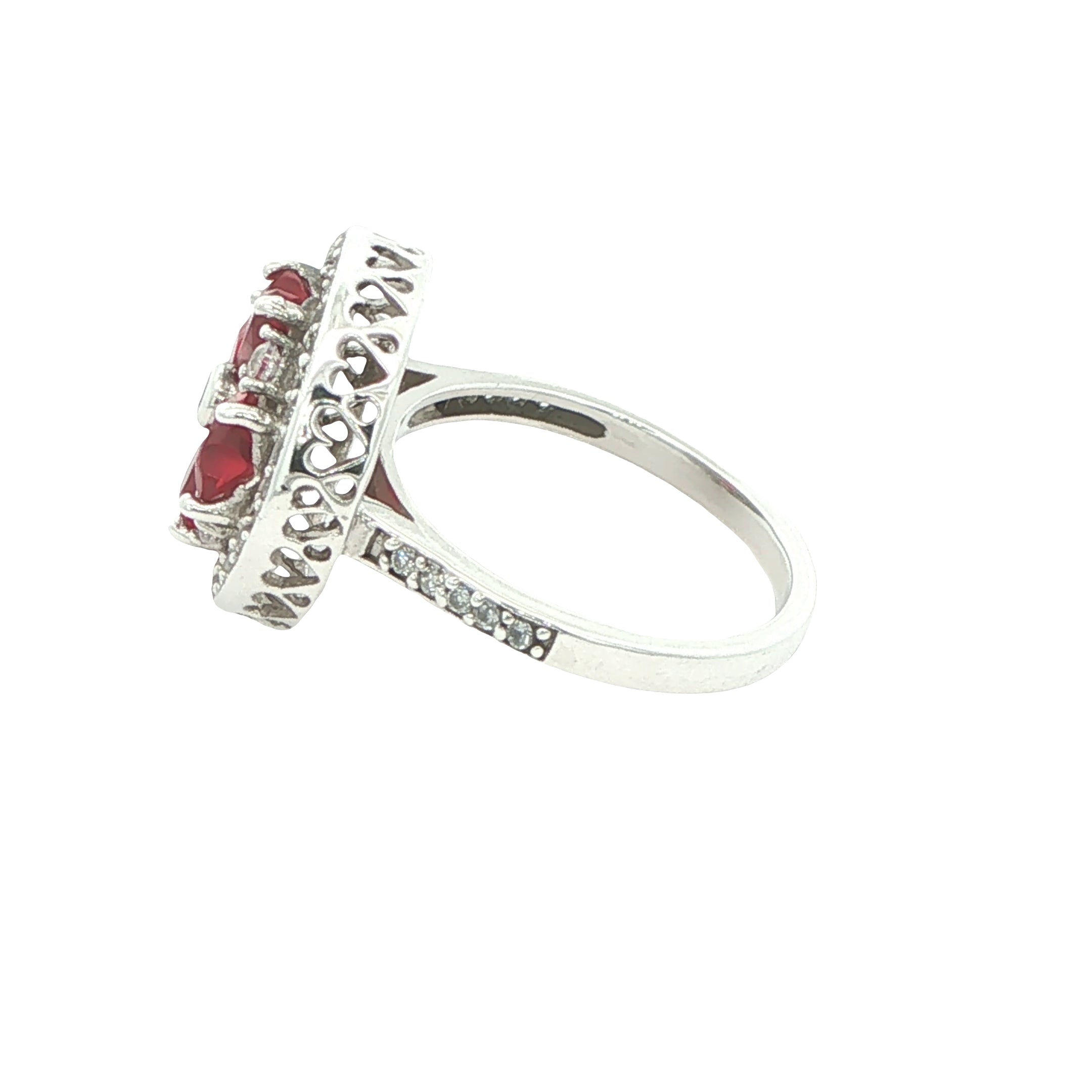 Circa 2000 Sterling Silver Synthetic Ruby & Sapphire Floral Cocktail Ring Size 8