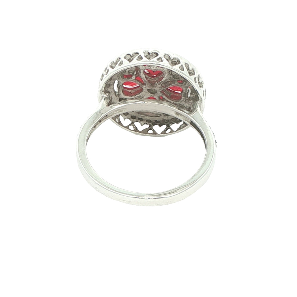 Circa 2000 Sterling Silver Synthetic Ruby & Sapphire Floral Cocktail Ring Size 8