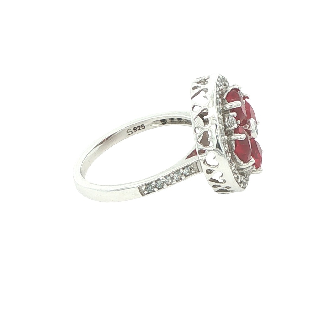 Circa 2000 Sterling Silver Synthetic Ruby & Sapphire Floral Cocktail Ring Size 8